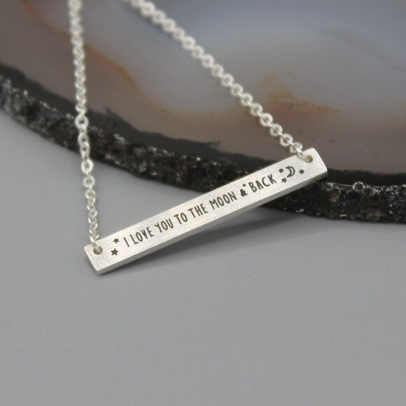 I Love You necklace silver tone bar - Picture 1 of 6